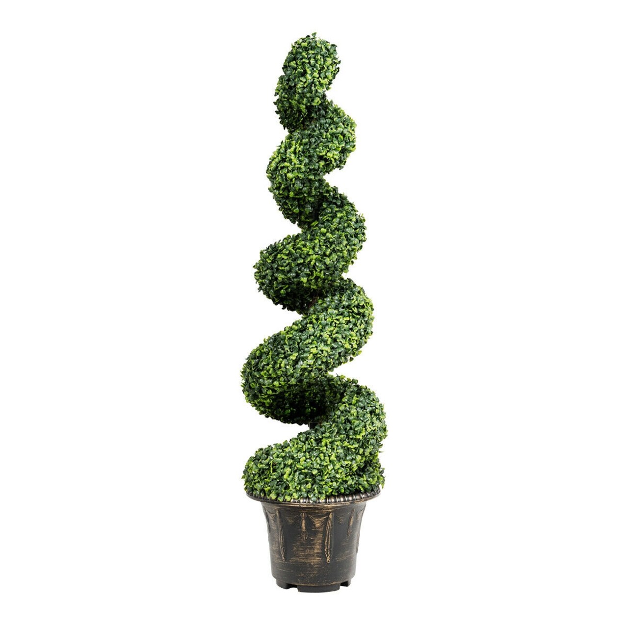 Green Artificial Boxwood Spiral Tree 4ft Indoor Outdoor Decor PVC Wood Trunk